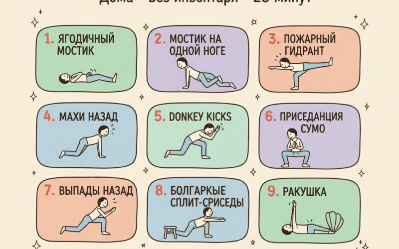 «9 упражнений для ягодиц дома: прокачай пятую точку без зала 🍑»