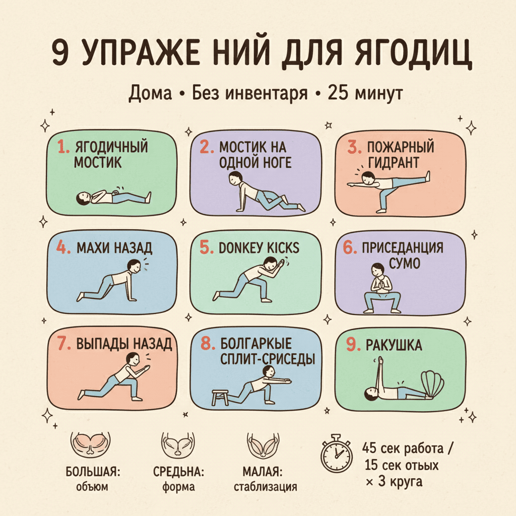 «9 упражнений для ягодиц дома: прокачай пятую точку без зала 🍑»