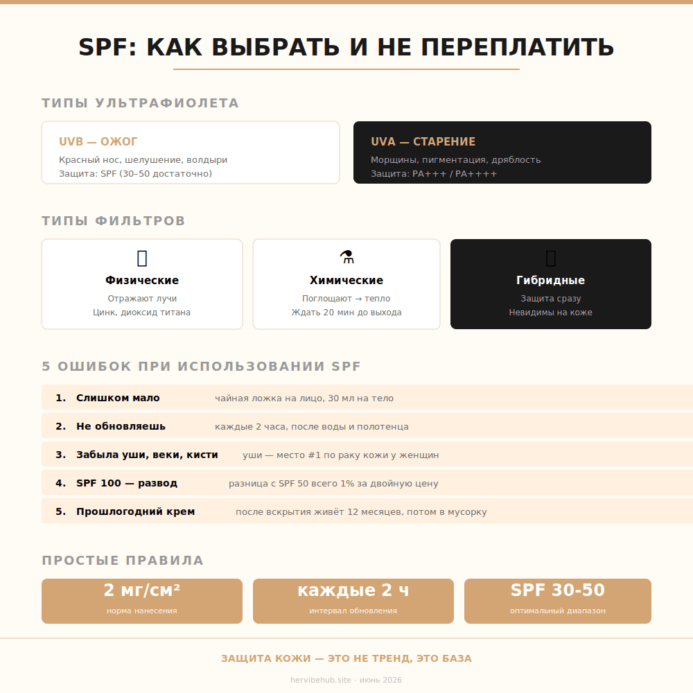 SPF и защита кожи летом: как выбрать крем, мифы и правила 3 SPF инфографика