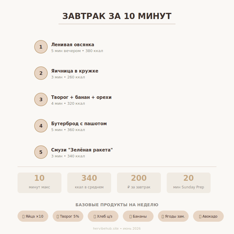 Завтраки за 10 минут: 5 рецептов для тех кто ненавидит готовить 2 Инфографика: 5 рецептов завтраков за 10 минут