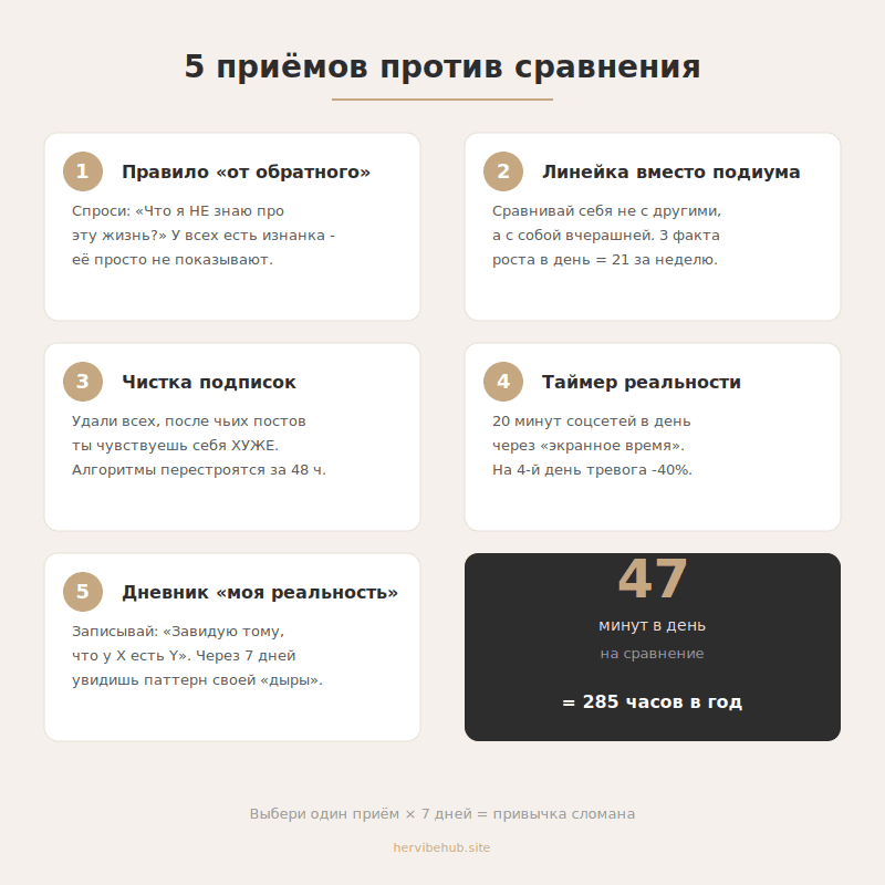Как перестать сравнивать себя с другими: инструкция для тех, кто устал 4 5 приёмов против сравнения - инфографика