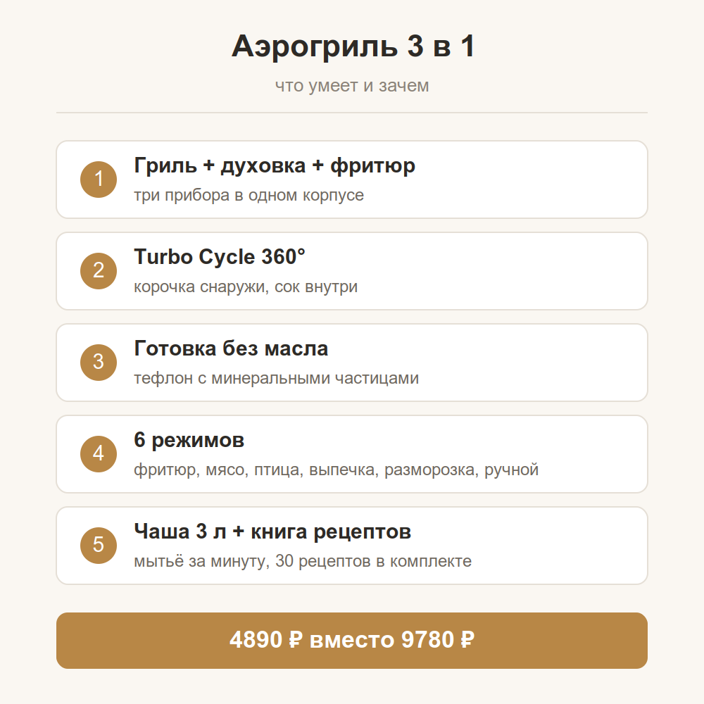 Аэрогриль 3 в 1: готовка без масла, корочка как из фритюра, а мыть за минуту 3 Инфографика аэрогриль 3 в 1